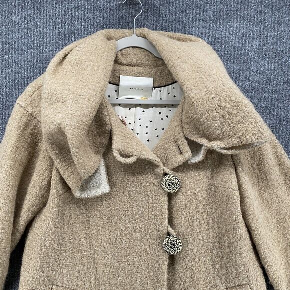 Leifsdottir Coat Womens 8 Tan Wool Mohair Alpaca Blend Textured Button Classy - Picture 2 of 13